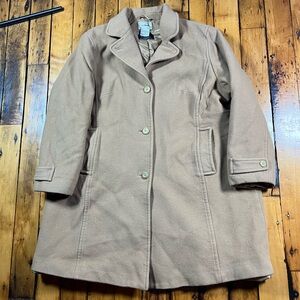 LL Bean Coat Women's 2X Tan Bellandi Italian Wool 3 Button Up Jacket Trench Warm